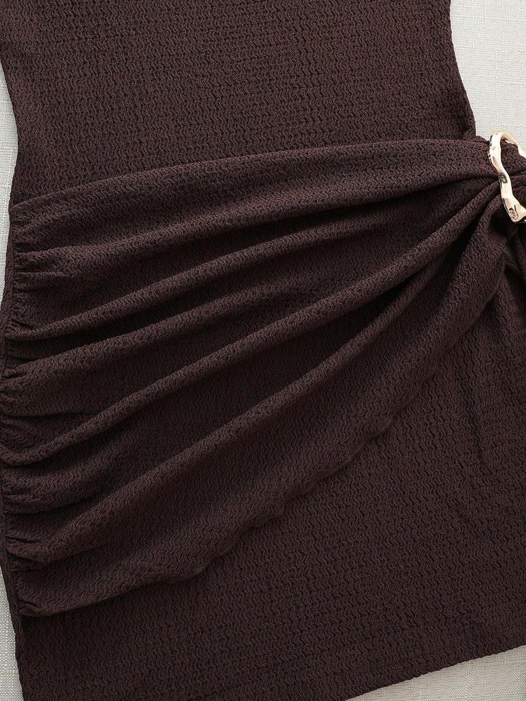 2026 Spring/Summer Knit Textured Slimming Dress with Metal Buckle