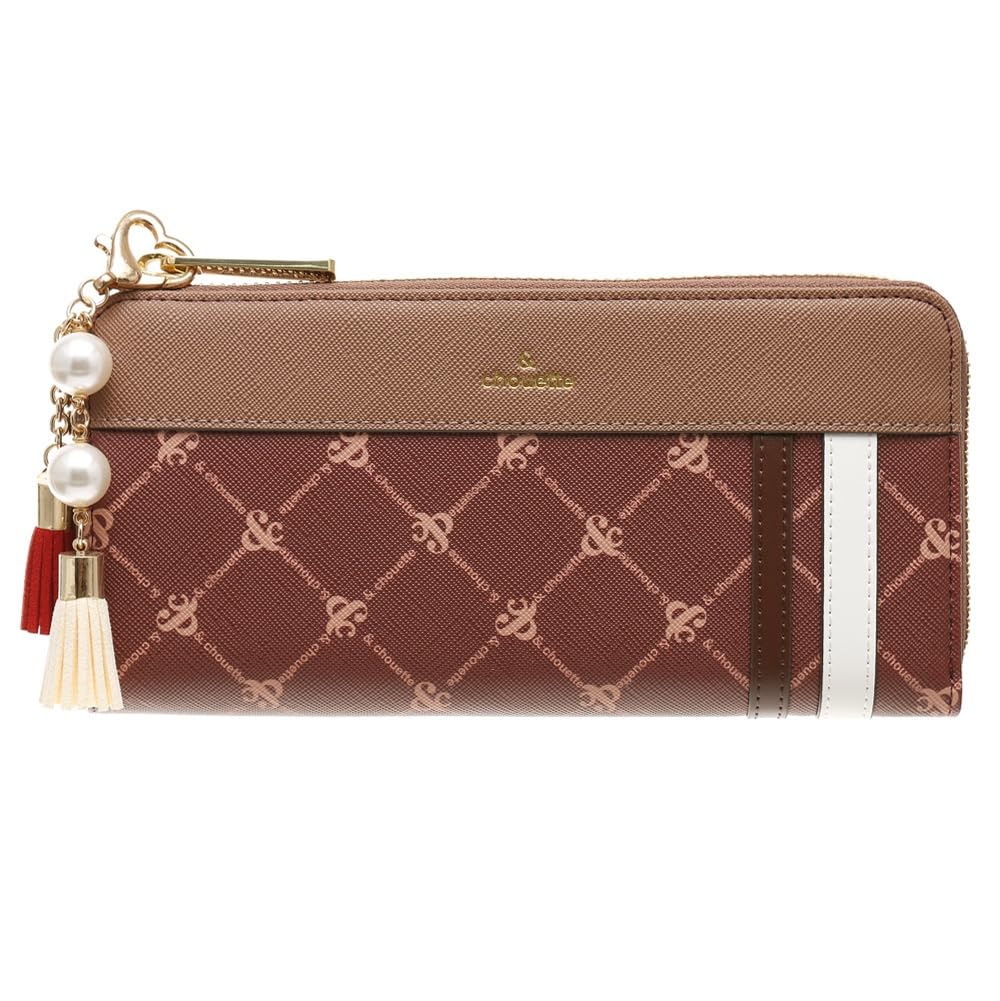 And Chouette Round Zipper Monogram Line Long Wallet for Cute and Gift Wrapping Samantha [ONLYOU] L-Shaped Women, Stylish, Available, (Wine Red)