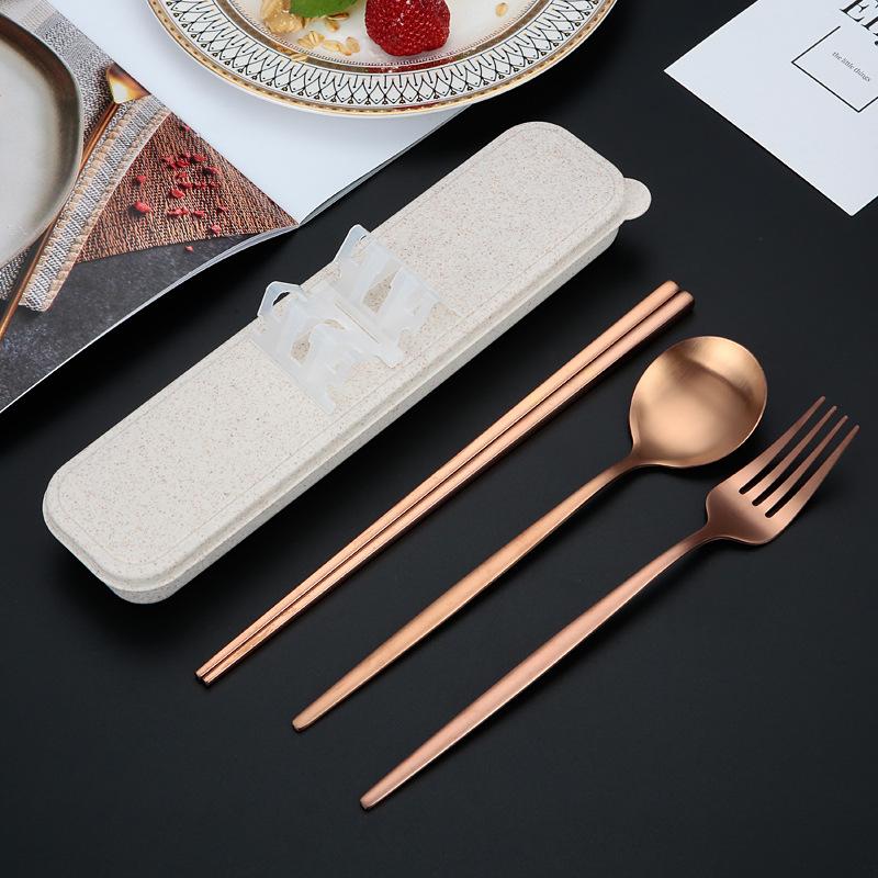 Portable Tableware Picnic Stainless Steel Cutlery Set Dinnerware Coffee Spoon Chopsticks with Box Kitchen Utensils for Children