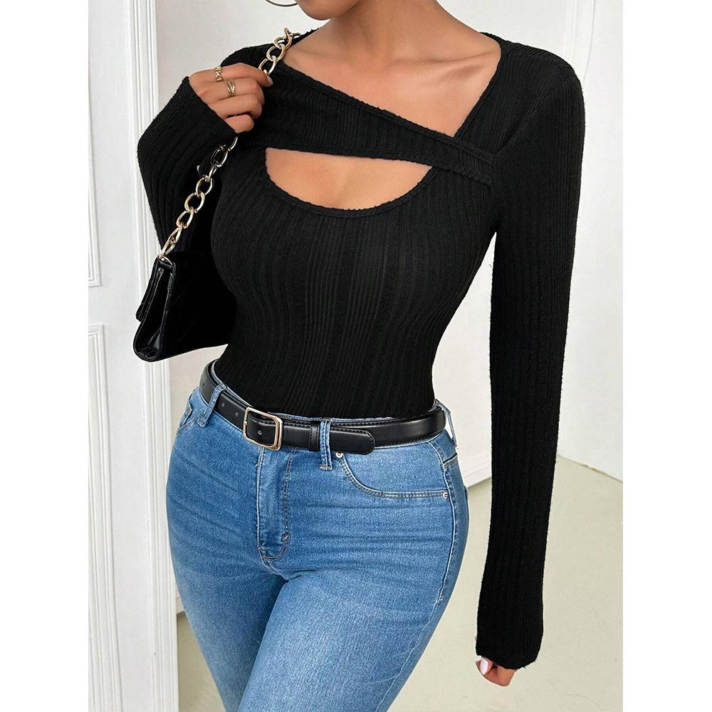 Womens Cutout Tops Trendy Sexy Long Sleeve Shirts Ribbed Slim Fit Tee 2025 Fall Fashion Going Out Tshirts Clothes