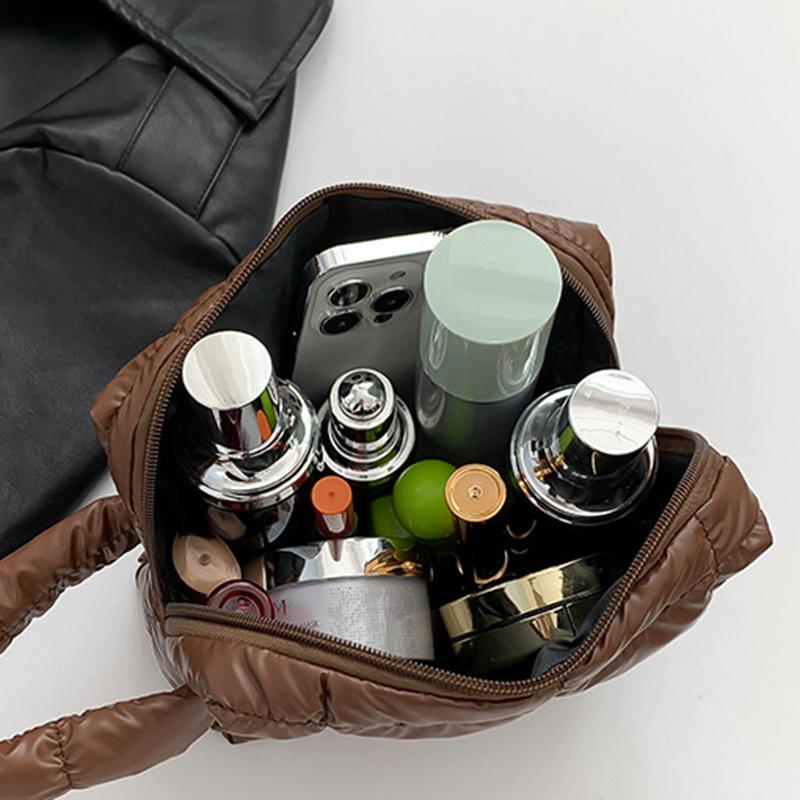 Simple Women Puffy Quilted Padded Makeup Storage Bag Space Cotton Clutches Zipper Solid Color Small Cosmetic Handbag MIT