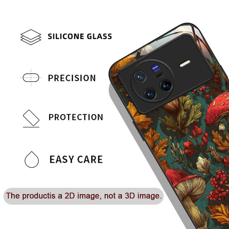 Creative Personality Mushroom Pattern Tempered Glass Phone Case for OPPO Reno 13 F 12 11 10 Pro Plus Find X8 X3 Lite A58 Covers