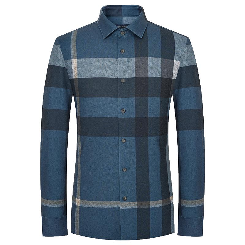 

Men s Elastic Knitted Plaid Long-Sleeve Shirt 48