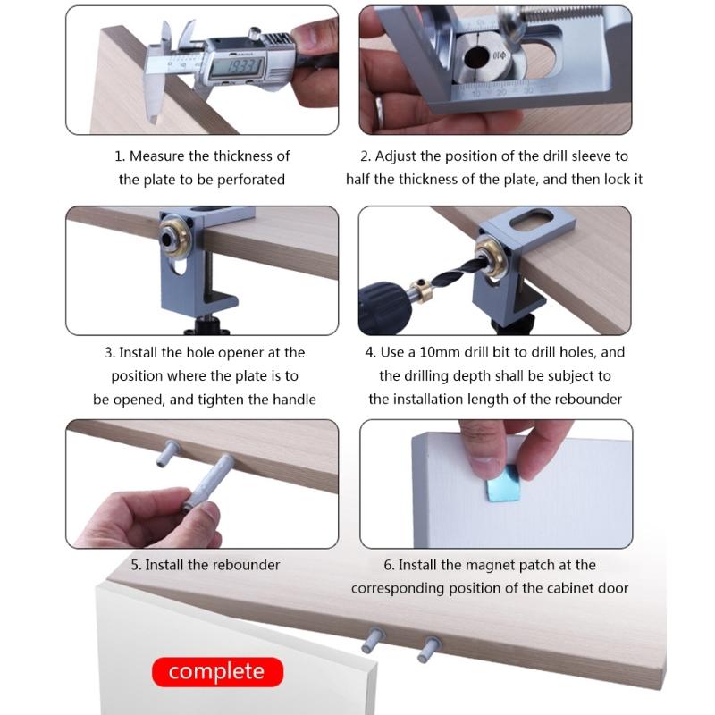 2 In 1 Dowel Jig Woodworking Hole Drill Punch Positioner Guide Locator Cabinet Screws Punch Locator Kit 8/10/12mm Sleeve