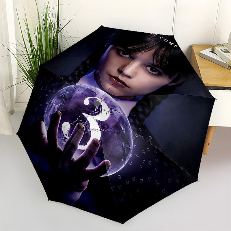 

Wednesday Addams, Crystal BallThemed Automatic Opening and Closing Umbrella 8 Ribs, Suitable for Leisure and Going Out, Outdoor Accessory,
