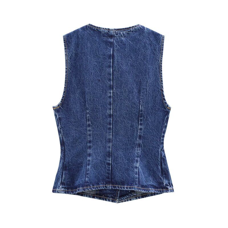 Fashion Style 2024 Fall and Winter New Women's Clothing Silm Denim Sleeveless round Neck Vest Jacket 6147161