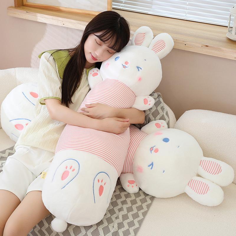 Adorable Rabbit Hugging Pillow for Girls - Long Striped Comfort Cushion for Bedtime Snuggles and Cuddles