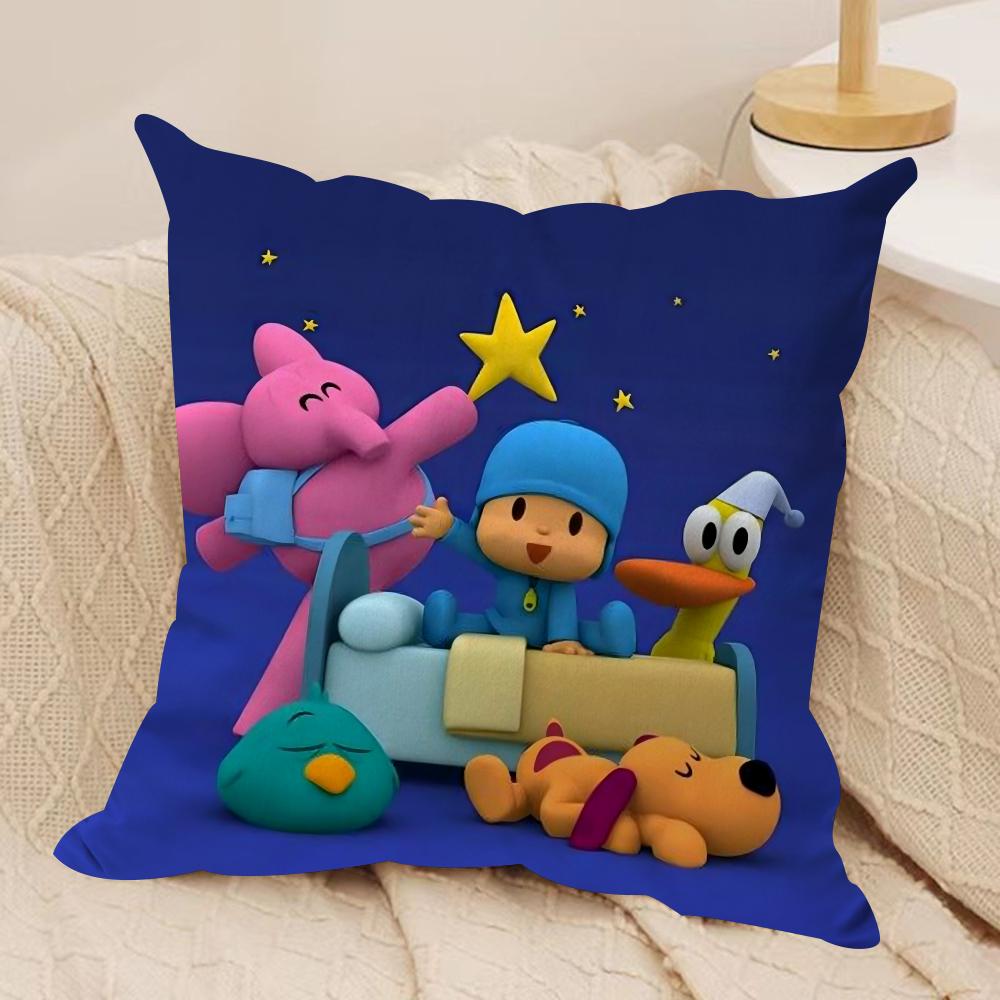 Cartoon Cute PPocoyo Cushion Cover Silky Short Plush DoubleSided Printed Pillow Case for Sofa All Seasons Home Decor Gift