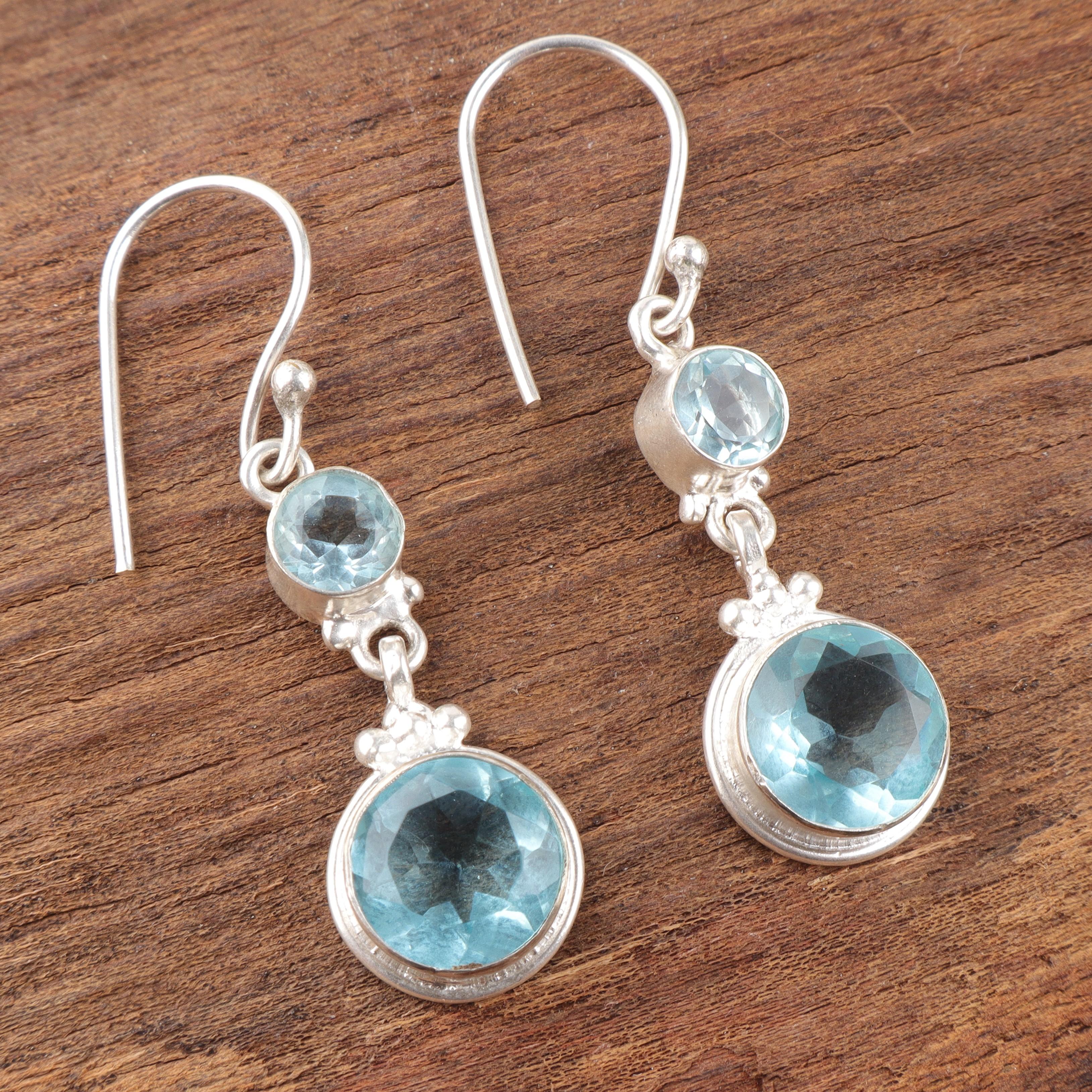 Серьги с топазом небесно-голубого цвета 925 пробы, цельное серебро, ручная работа, подарок на день рождения EE-160-10