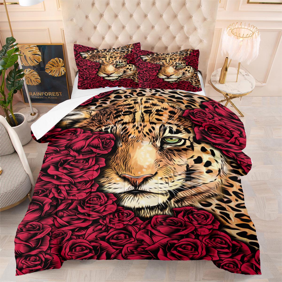 Tiger Rose Digital Printing Fat Quilt Printing Home Textile Quilt Feather Silk Cotton Quilt Suit Three-piece Quilt Cover 172*218cm