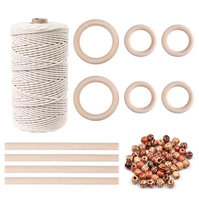 Crafts DIY Plant Hangers 109 Yards 3mm Natural Macrame Cord with 60 Pcs Wood Beads 6pcs Wood Ring and 4pcs Wooden Stick