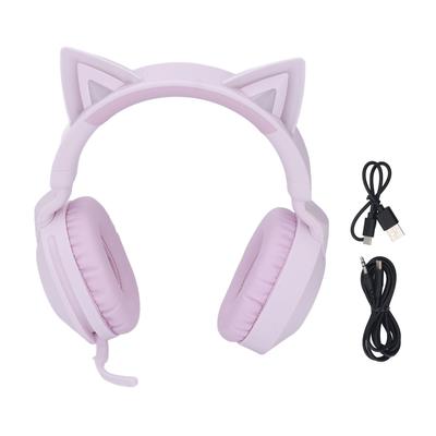 Cat Ear Wireless Headphone with Mic Volume Control LED Light 3.5mm Aux Cable Foldable Music Gaming