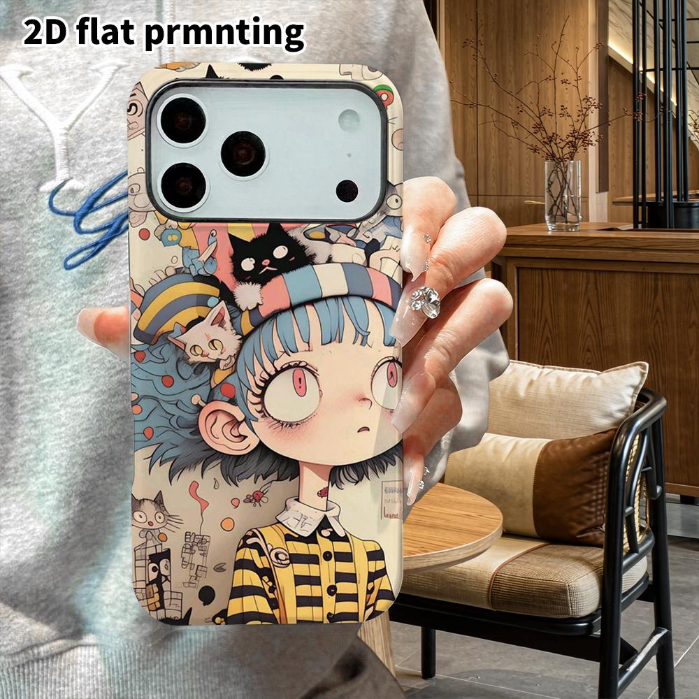 Phone Case: 2D Flat Design Suitable for iPhone 18 17 16 15 14 13 Pro Film Protective Case, Couple Style, Fun Girl and Black Cat, Christmas and Hallowe