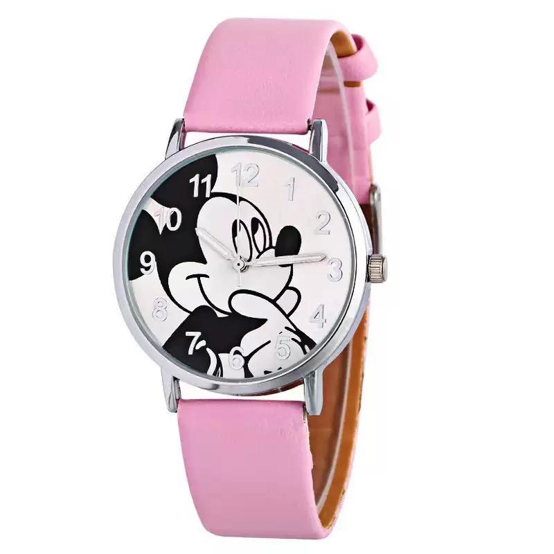 Disney Mickey Cartoon Children's Watch Fashion Watch PU Leather Strap Quartz Watch Boys and Girls Student Birthday Gift