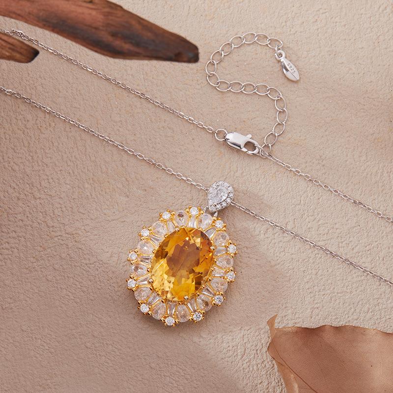 Natural Citrine Pendant Necklace Women'S S925 Sterling Silver Color Treasure Jewelry Xiaohongshu