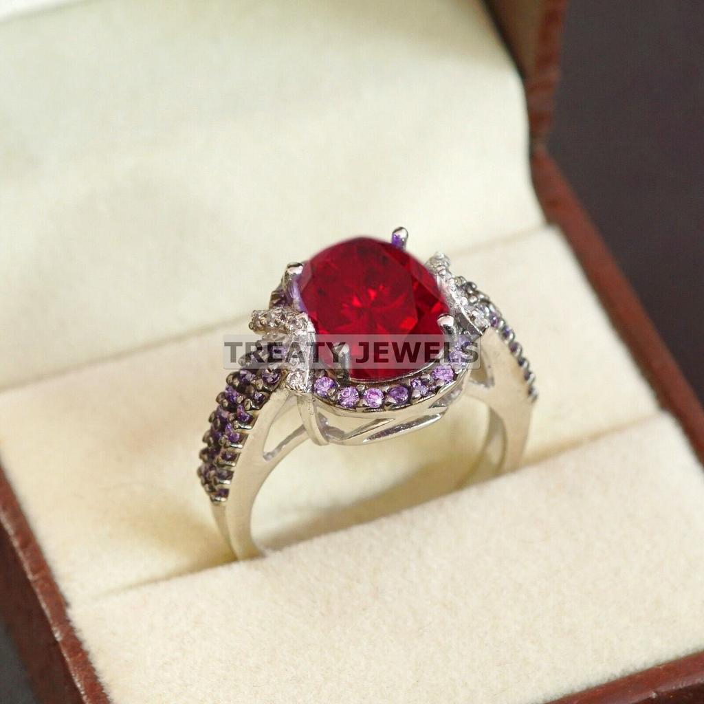 Ruby Oval Cut Gemstone With 925 Sterling Silver Ring For Men's #B533 JL375684148160
