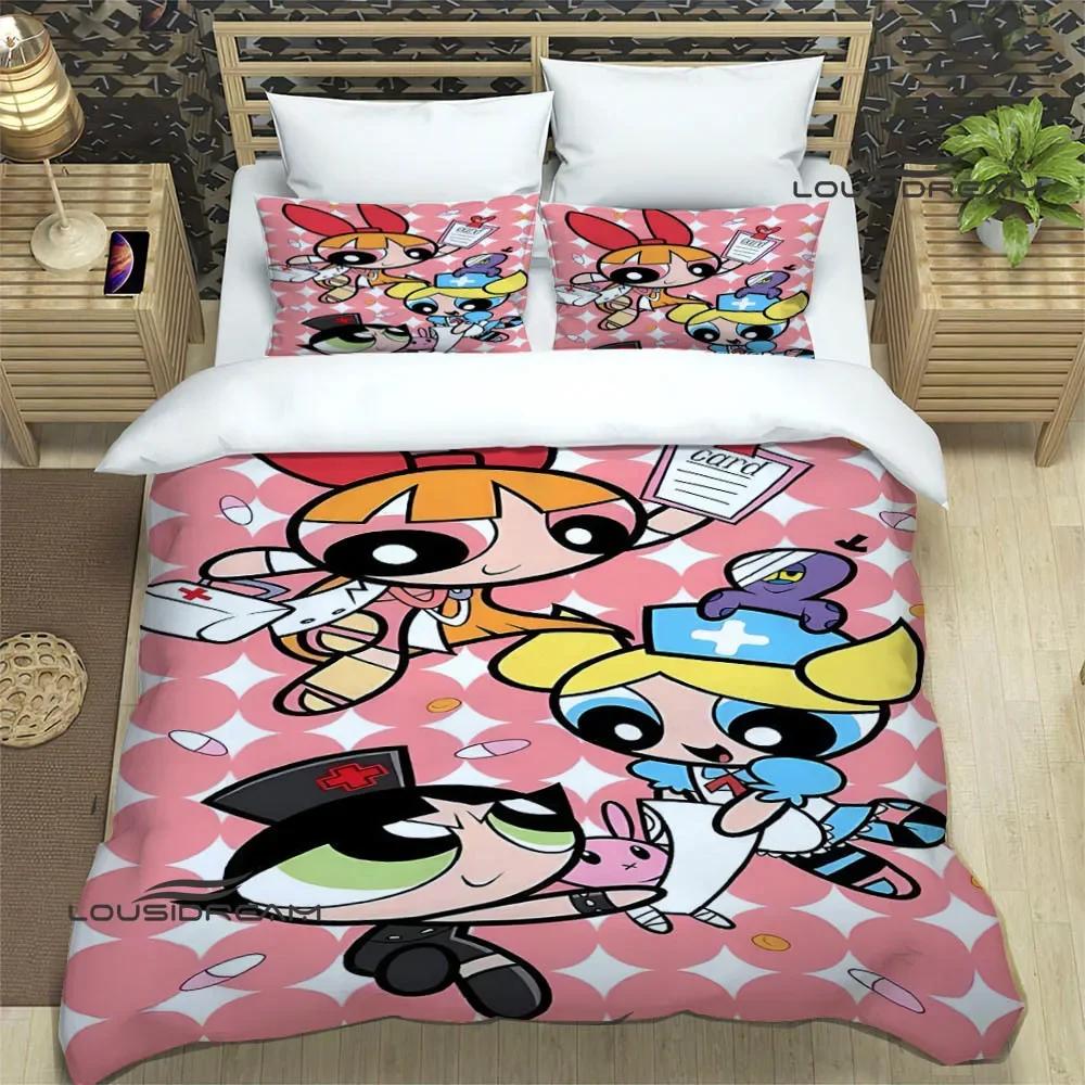 3D P-Powerpuff-Girls Cartoon Bedding Sets Exquisite Bed Supplies Set Duvet Cover Comforter Set Bedding Set Luxury Birthday Gift