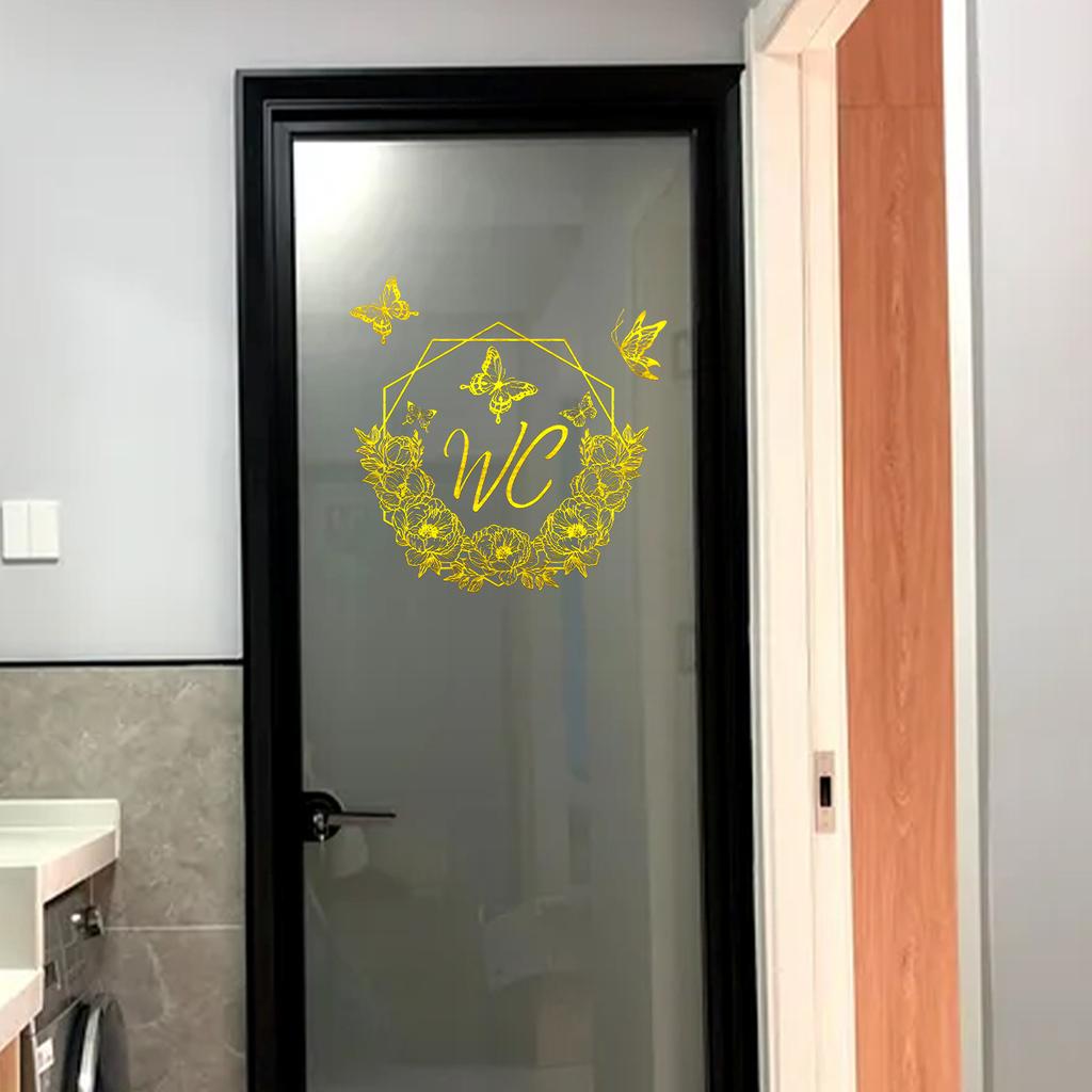 Tj9012 Kreative Bronzierung Blume Schmetterling Englische Tür Aufkleber Dekoration Badezimmer Wohnzimmer Hintergrund Selbstklebender Wandaufkleber