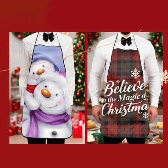 Christmas Apron Festive Holiday Print Apron with Pocket for Cooking Serving Adjustable Neck Strap Kitchen Apron for Cooking Gardening Server Waitress