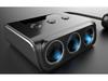 High Power Car Charger: 1 To 3 Lighter Socket Extension & 4-Port USB with Independent Switches TR12