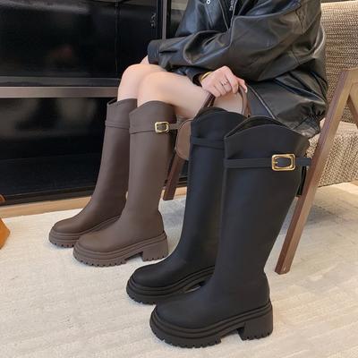 V-mouth Long Boots 2025 Autumn New Versatile Belt Buckle Long Boots Fashionable and Thin Versatile High Knight Boots