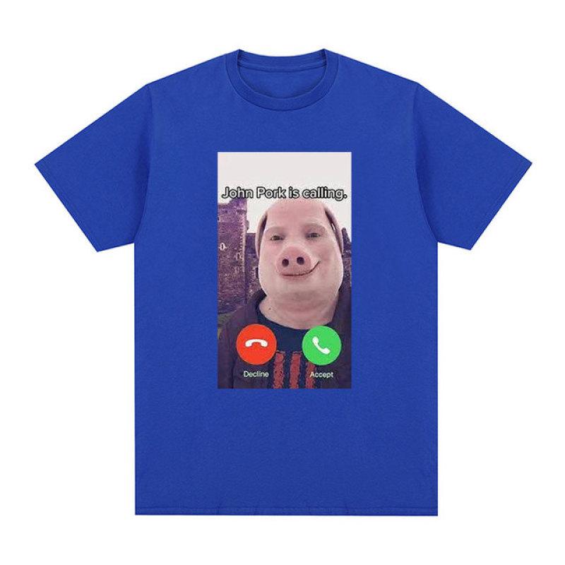 John Pork Is Calling Lustiges Antwort-Anruf-Telefon-T-Shirt Humor Schwein Meme Design Grafik-T-Shirt Niedliche Tierliebhaber übergroße T-Shirts