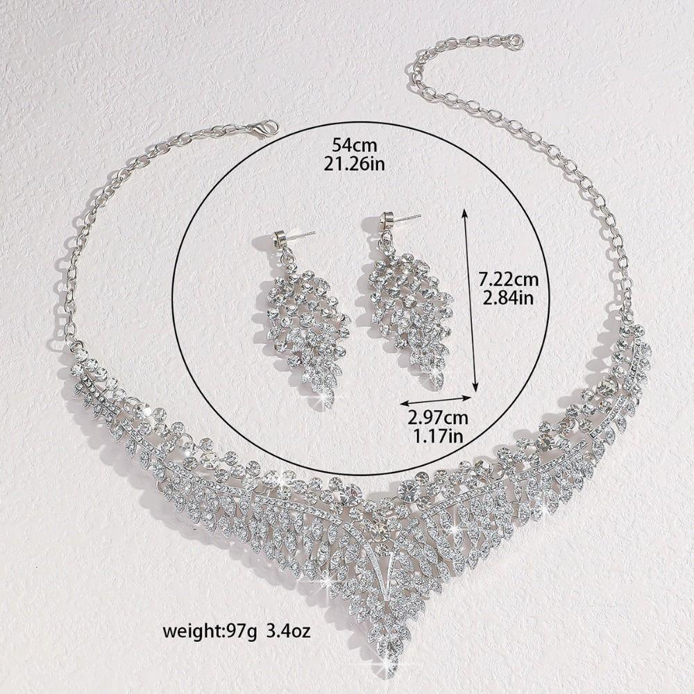 Fashion Jewelry Set Inlay Rhinestone Clavicle Chain Necklace Earring Set  Party