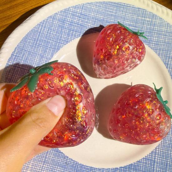 Clear Glitter Strawberry Squeeze Toy Slow Rebound Stress Relief Simulated Fruit Fidget Toy Anti-anxiety Sensory Ball Decompression