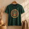 Nomad Sari Stonewashed Cotton T-Shirt - Tree of Life - Green - Small