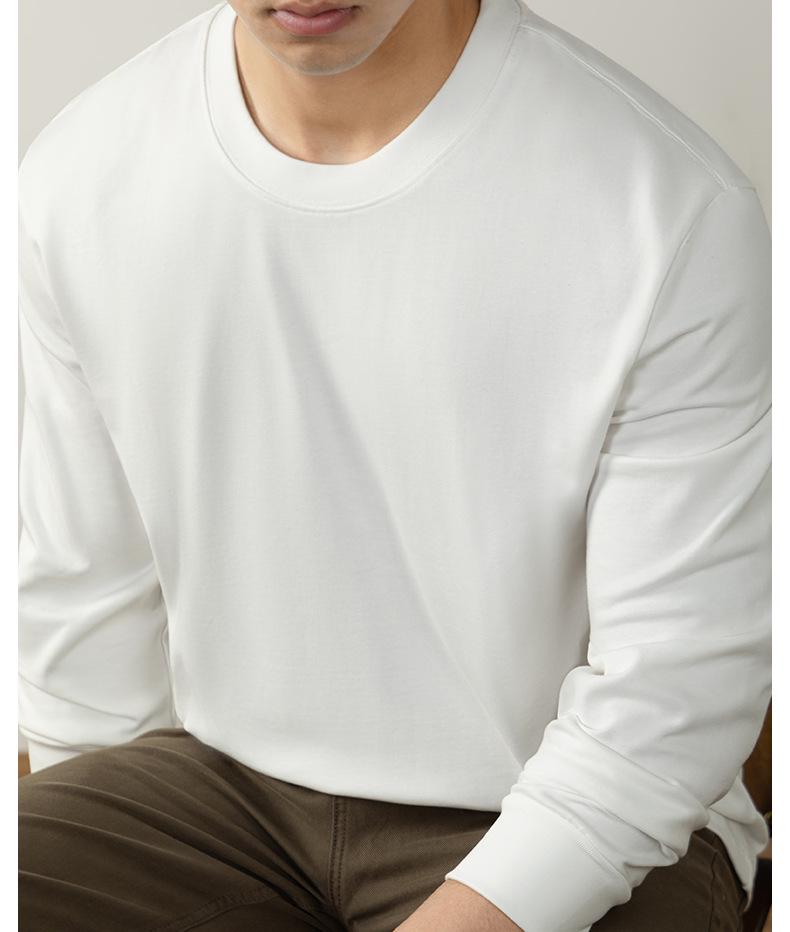 Men's Autumn/Winter Long-Sleeve Crew Neck T-Shirt - 320G Heavyweight Xinjiang Long-Staple Cotton, Loose Fit, Solid Color