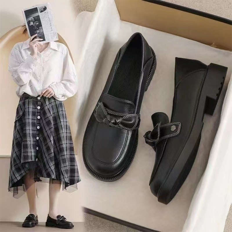 Soft leather version~ British style black soft sole thick heel comfortable loafers women's 2025 new spring and autumn small leather shoes women