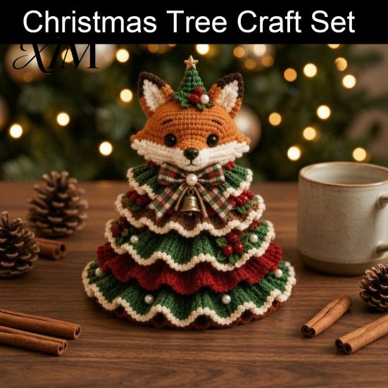 Actividad Manual para Aliviar el Estrés Árbol de Navidad Animal Kit de Ganchillo, Proyecto de Patrón Lindo Fácil Vaca de las Tierras Altas DIY Kit de Manualidades Perro Salchicha Gato para Principiantes,