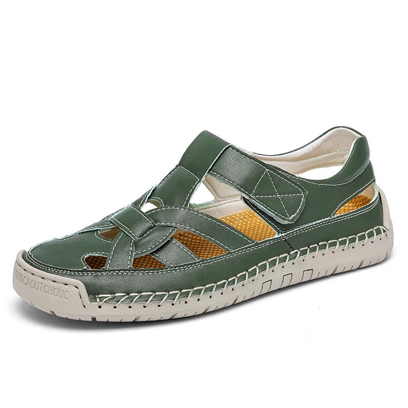 Fashion Business Casual Walking Shoes for Men Non Slip Beach Sandalias Summer Flats Men's Leather Sandals Hollow Out Breathable Sandals