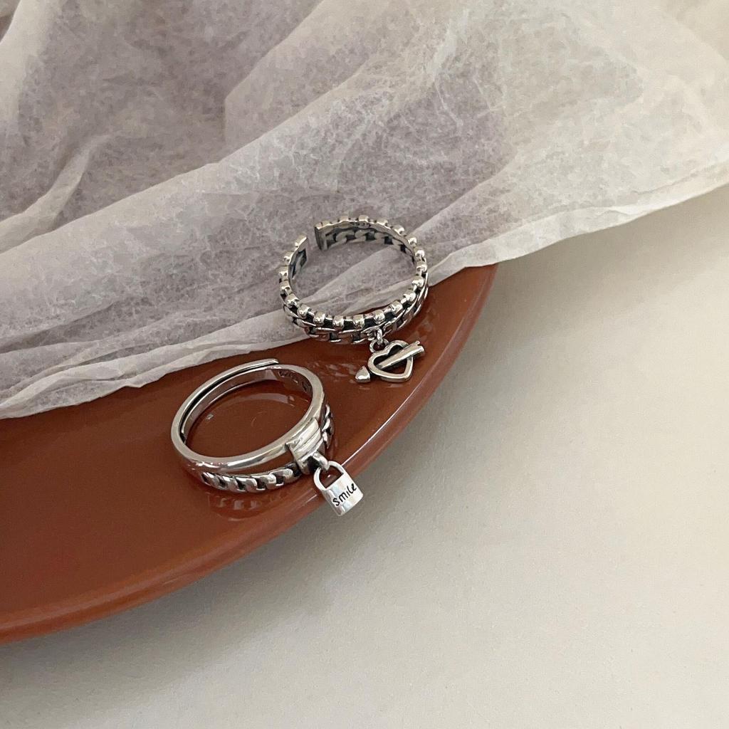 Korea S925 Sterling Silver Women's Vintage Open Band Ring - Simple, Light Luxury, Heavy Industry Design