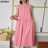 Summer Women Sleeveless Buttons Casual Midi Dress Sundress