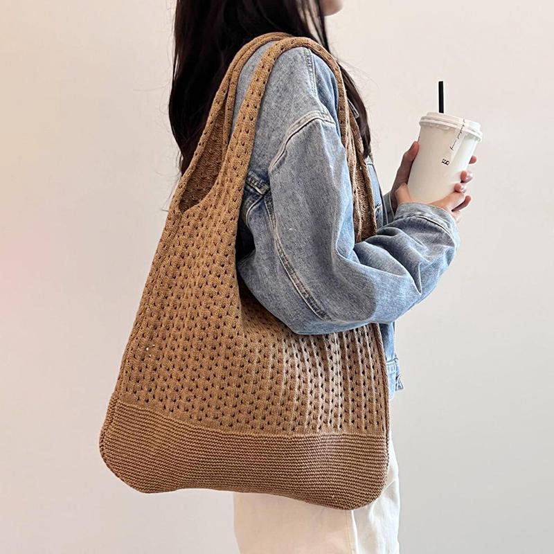 2025 New Women'S Bags Hand-Woven Bucket Bag Large Capacity Casual Lazy Style Hand-Held Tote Bag
