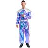 M-3XL Men‘s Halloween Alien Costume: Deluxe Shiny Metallic Robot Jumpsuit, One Piece Long Sleeve Retro Space Outfit