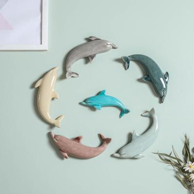 1 Peça Murais de Cerâmica 3D Estilo Nórdico Golfinho Pendurado na Parede Decoração de Fundo Artesanato Restaurante Sala de Estar Escritório Decoração Ornamentos