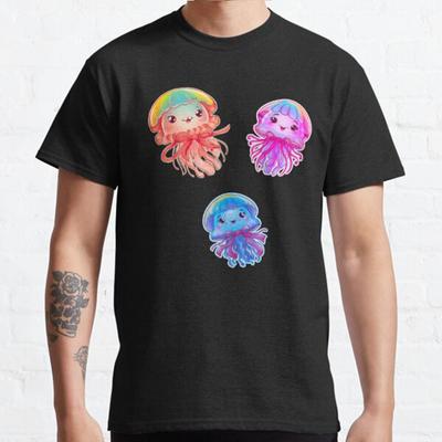 Summer Men Fashion Casual Shirts Short Sleeves Jellyfish Cute Kawaii Black Tees Oversized T-shirts