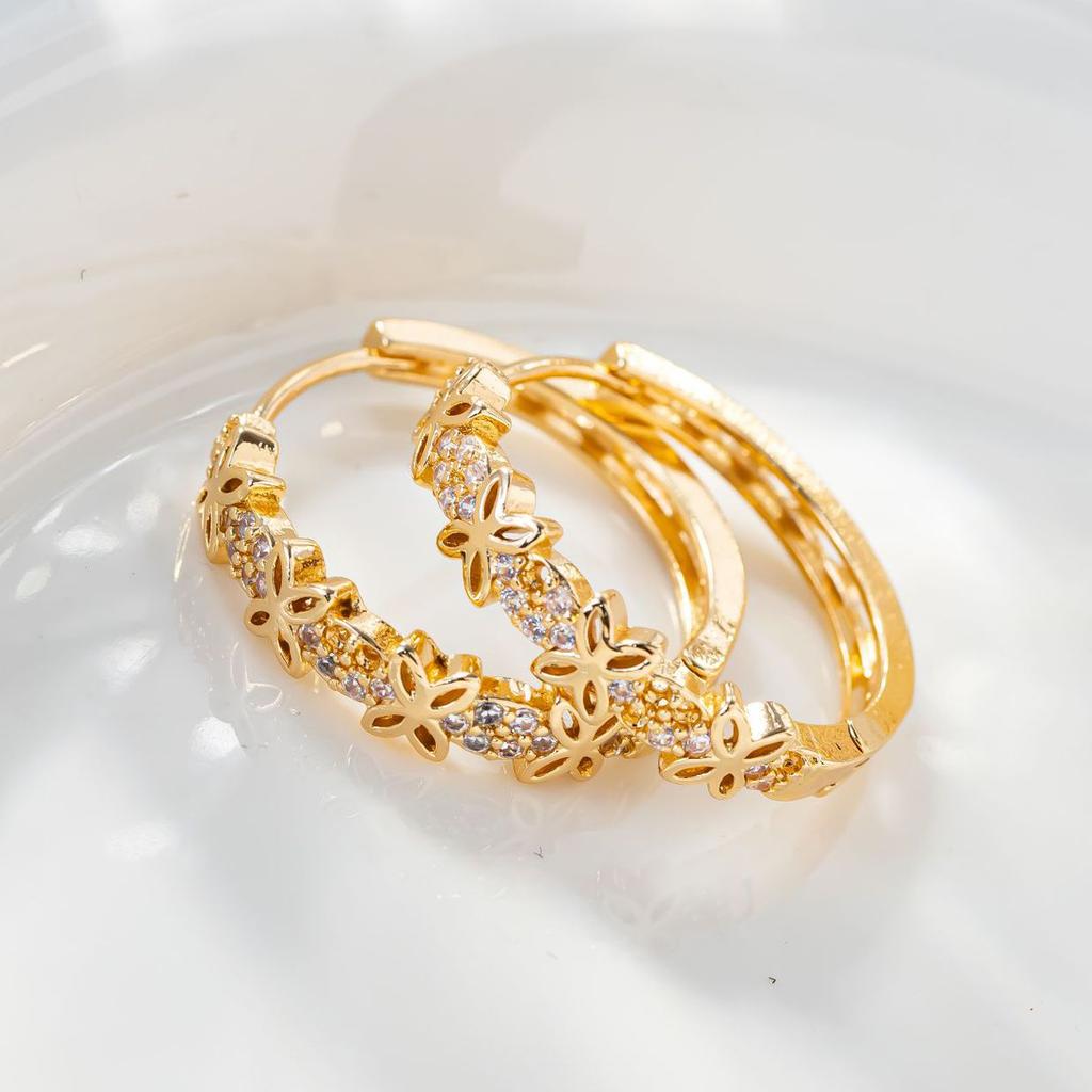 Déclaration Boucles d'Oreilles Créoles Fleur Arc-en-Ciel Pierre Zircon Couleur Or Luxe Bijoux de Mariage Pour Femmes