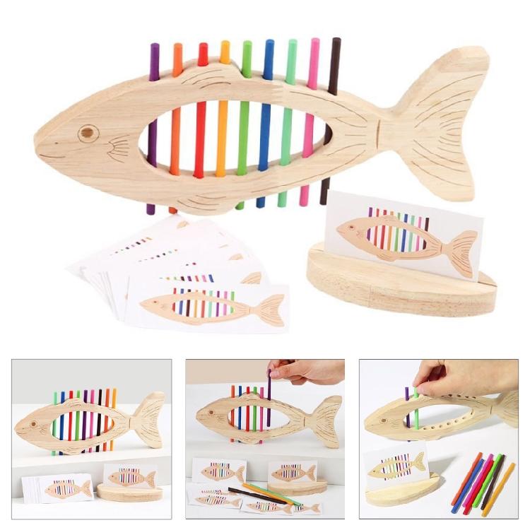 Fine Motor Training Wooden Fishbone Toy With Method Color Recognition Activity For Preschool Learning And Play