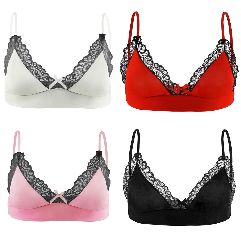 Mens Sheer Lace Bra Soft Bralette with Removable Straps Lightweight Sleepwear Loungewear