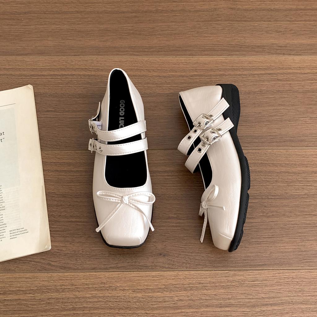 Black French Square Head Inner Height Increase Shallow Mouth Flat Sole Shoes Women's Summer 2025 New Skirt Height Increase Mary Jane Shoes