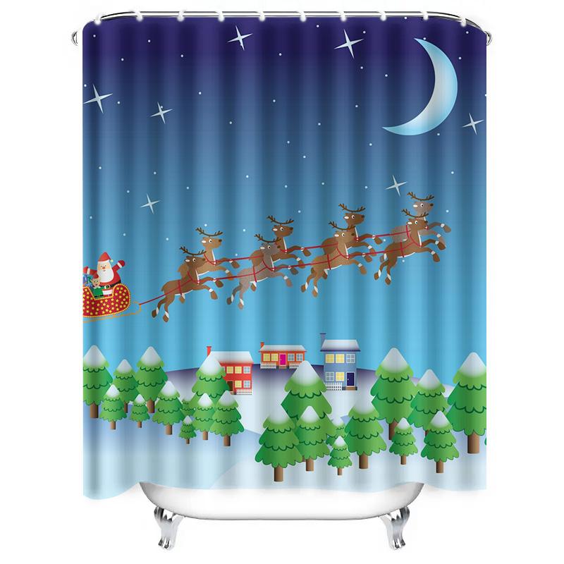 TU Christmas Santa Claus Reindeer Elk Holiday Festive Shower Curtain Waterproof Bathroom Decor Xmas Home Decor Gift Idea