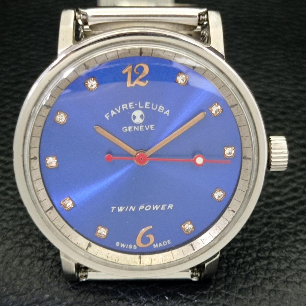 USED FAVRE LEUBA TWIN POWER HAND-WINDING SWISS MENS BLUE DIAL WATCH a433018-2 R114-a433018