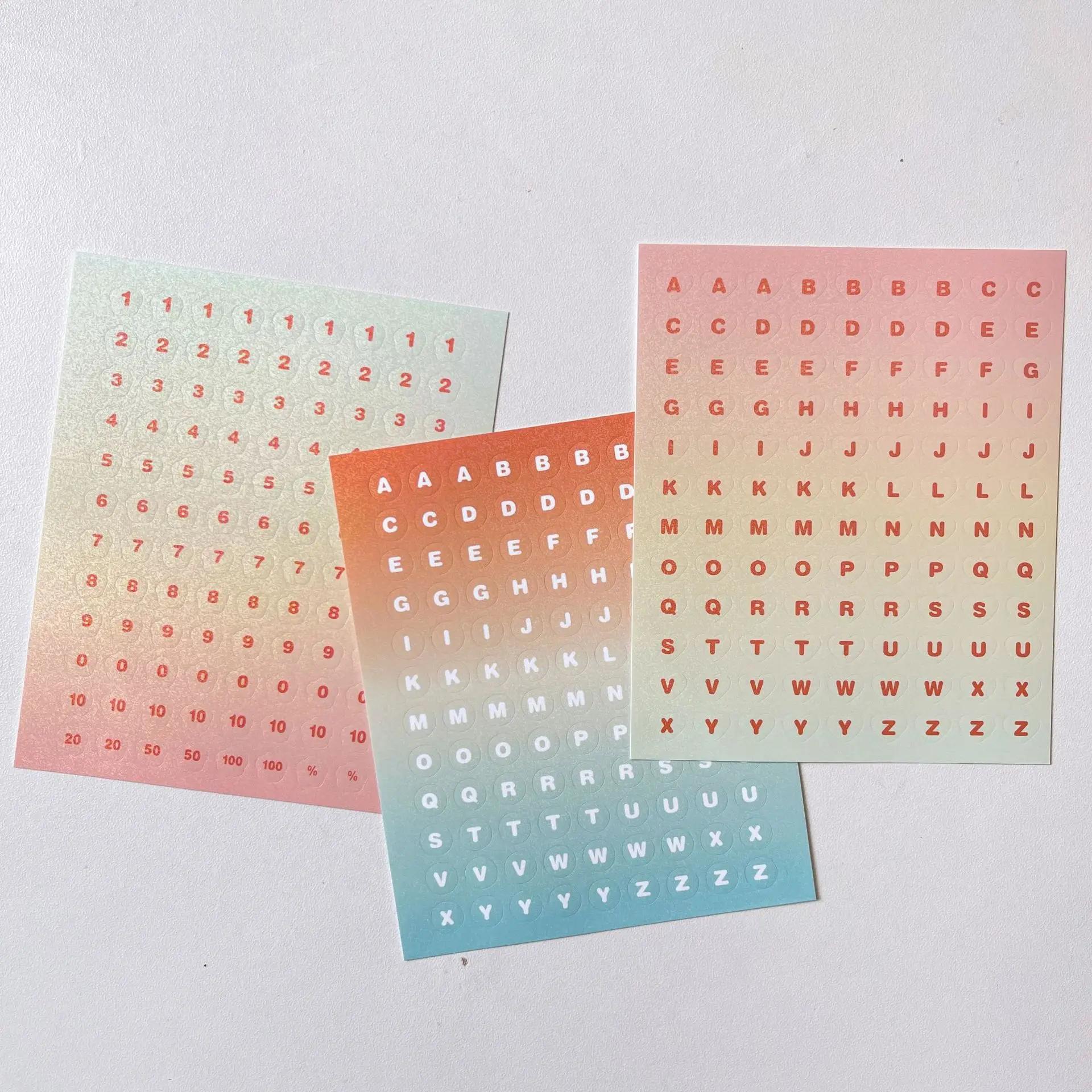 

3 листа/набор DIY Декор Kpop фотокарточка наклейка градиентный цвет номер буква серия скрапбукинг журнал наклейка милый студенческие принадлежности