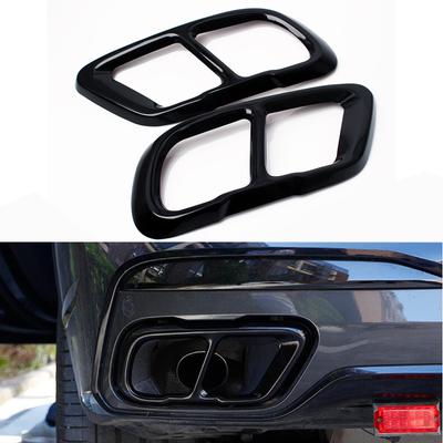 2pcs Car Muffler Exhaust Pipe Tail Cover Trim Exterior Aluminum High Gloss Black For BMW X5 G05 X6 G06 X7