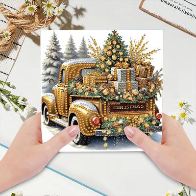 6PCS DIY Diamond Painting Greeting Card Set Xmas Pattern Rhinestone Diamond Art Mosaic Postcards for Festivals and Celebrations