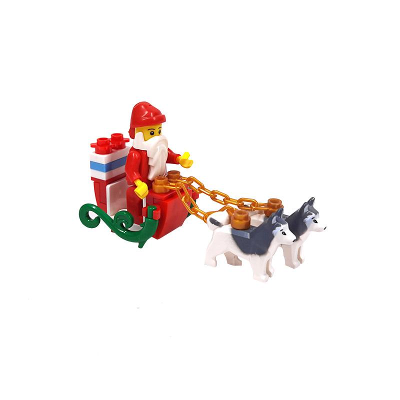 Compatible Christmas Sleigh Santa Husky Mosaic Small Particle Building Block Toy