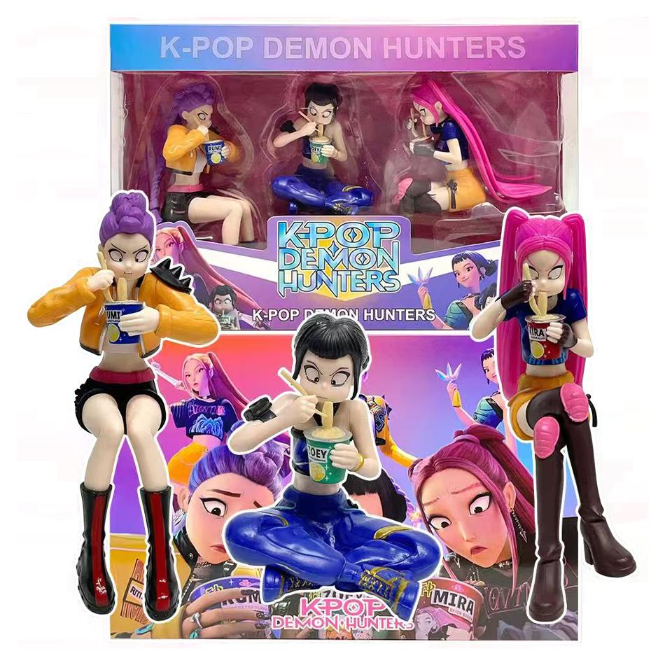 Kpop Demon Hunters Anime Toy Rumi Mira Zoi Character Instant Noodle Scene Vinyl Mask Set Clear Box Ornament Toy Birthday Toys